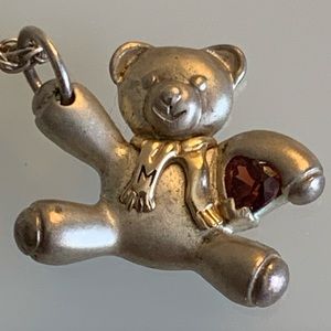 Bear necklace ruby garnet stone heart 925 keepsake